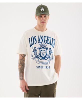 Men's Light Beige Los Angeles Dodgers Lifestyle Coat of Arms Flocking T-Shirt