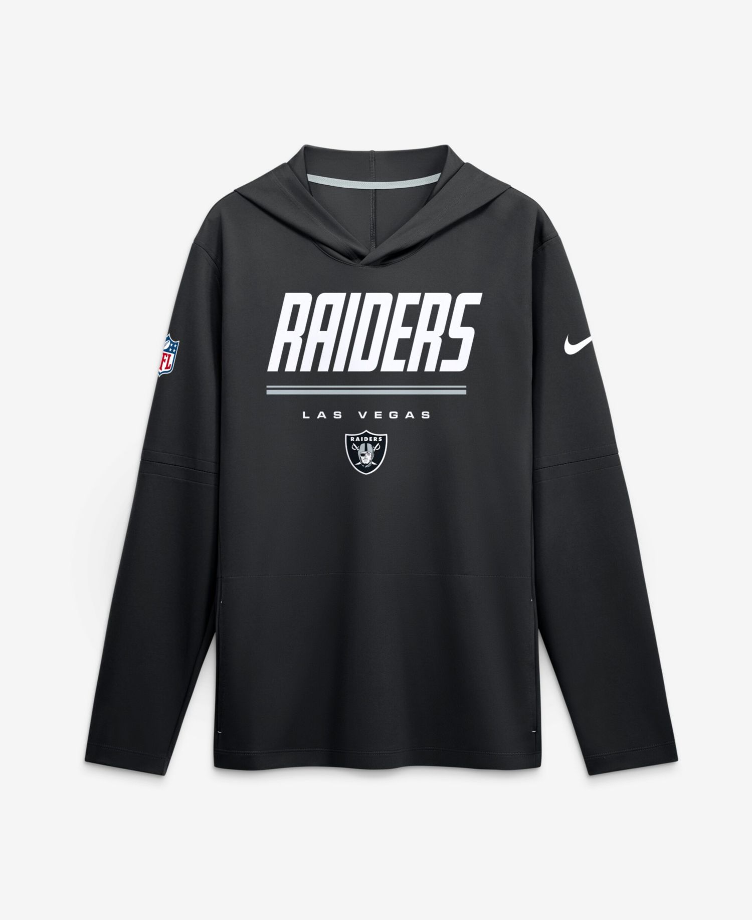 Men's Black Las Vegas Raiders Sideline Lightweight Long Sleeve Hooded Dri-FIT T-Shirt
