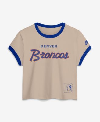 Women's Cream Denver Broncos Rewind Ringer Mod Cropped T-Shirt