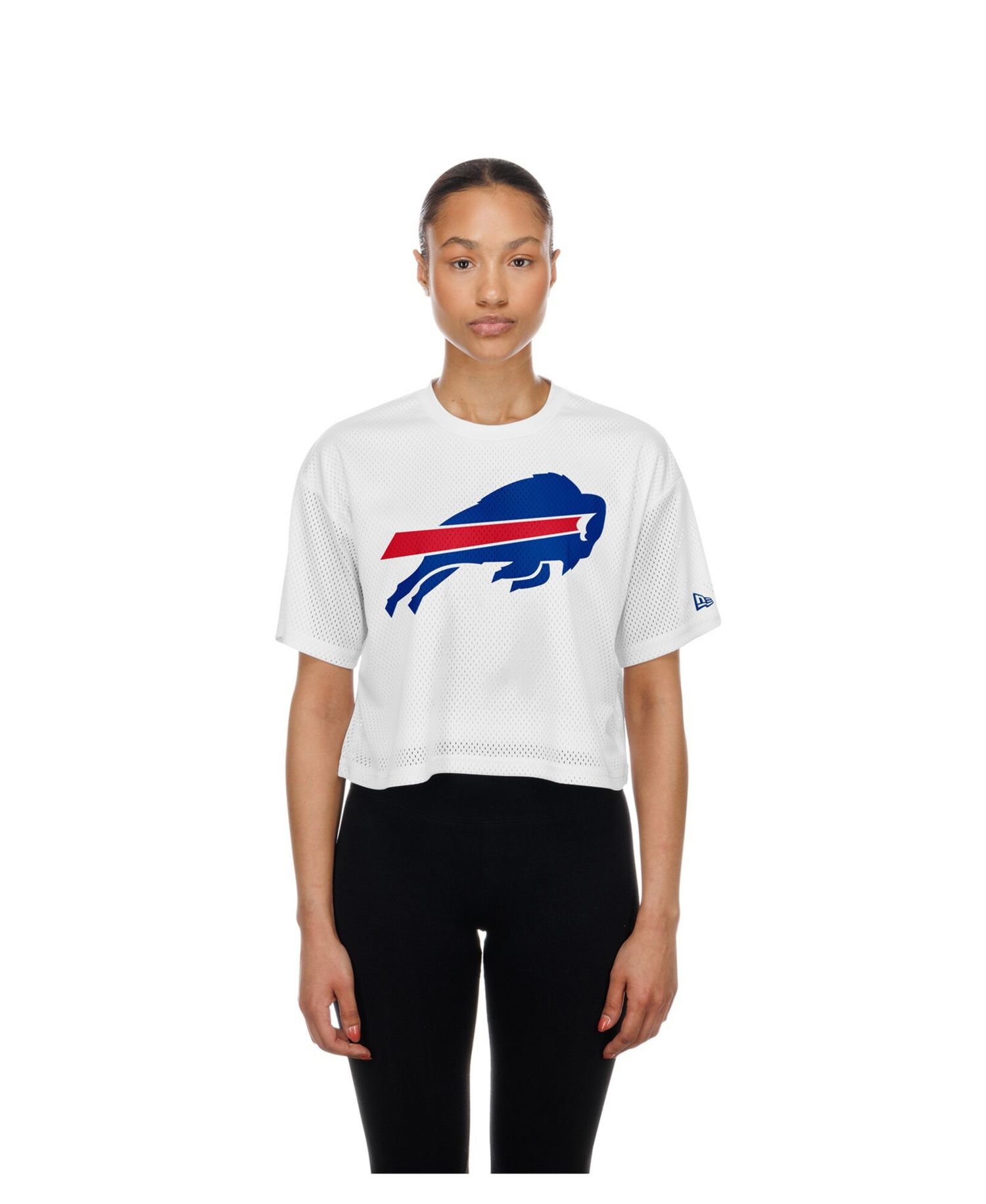 Women's White Buffalo Bills Summer Mesh Cropped Boxy T-Shirt