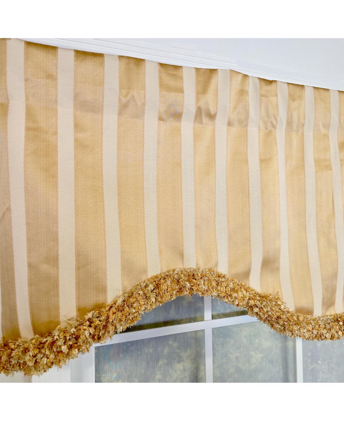 Rlf Home Nugett Trimmed Cornice Window Valance 100% Cotton Lined Rod Pocket