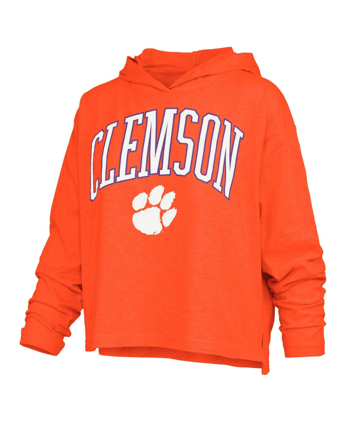Pressbox Women's Orange Clemson Tigers Nelson Arch Over Logo Long Sleeve Hooded Slub T-Shirt