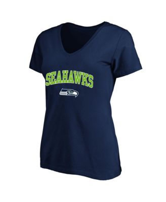 Women's College Navy Seattle Seahawks Plus Size Arch Over Logo V-Neck T-Shirt
