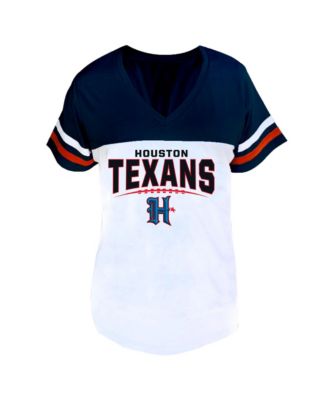 Women's Navy/White Houston Texans Plus Size Split Body V-Neck T-shirt