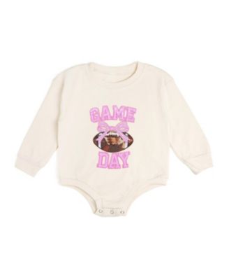 Baby Girls Game Day Sequin Patch Long Sleeve Romper