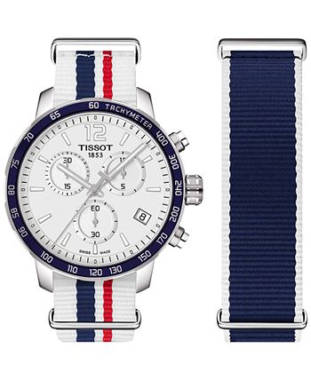 Tissot Unisex Swiss Chronograph Quickster Blue Red White Strap