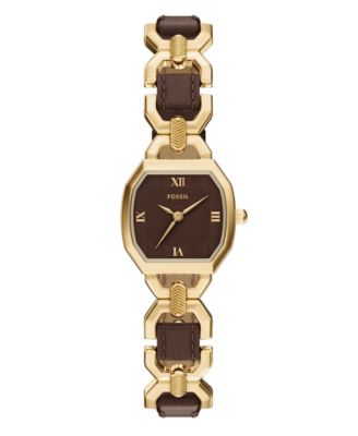 Women's Harlow Three-Hand Brown Leather and Gold-Tone Stainless Steel Watch 22mm