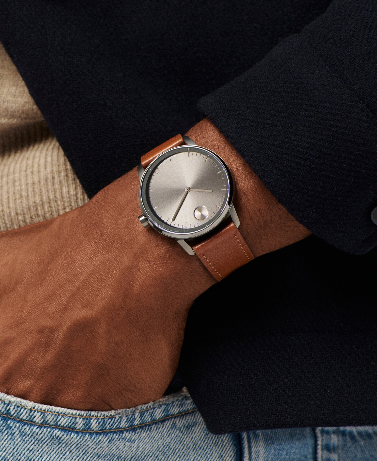 Movado Men's Bold Echo Swiss Quartz Cognac Leather Watch 40mm