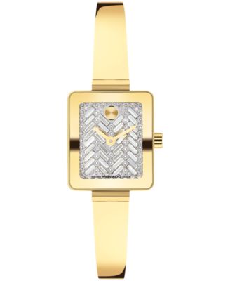 Women's Bold Tank Mini Bangle Swiss Quartz Ionic Plated Light Yellow Gold Steel Watch 20mm x 23mm