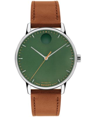 Men's Movado Face Swiss Quartz Cognac Leather Watch 39mm