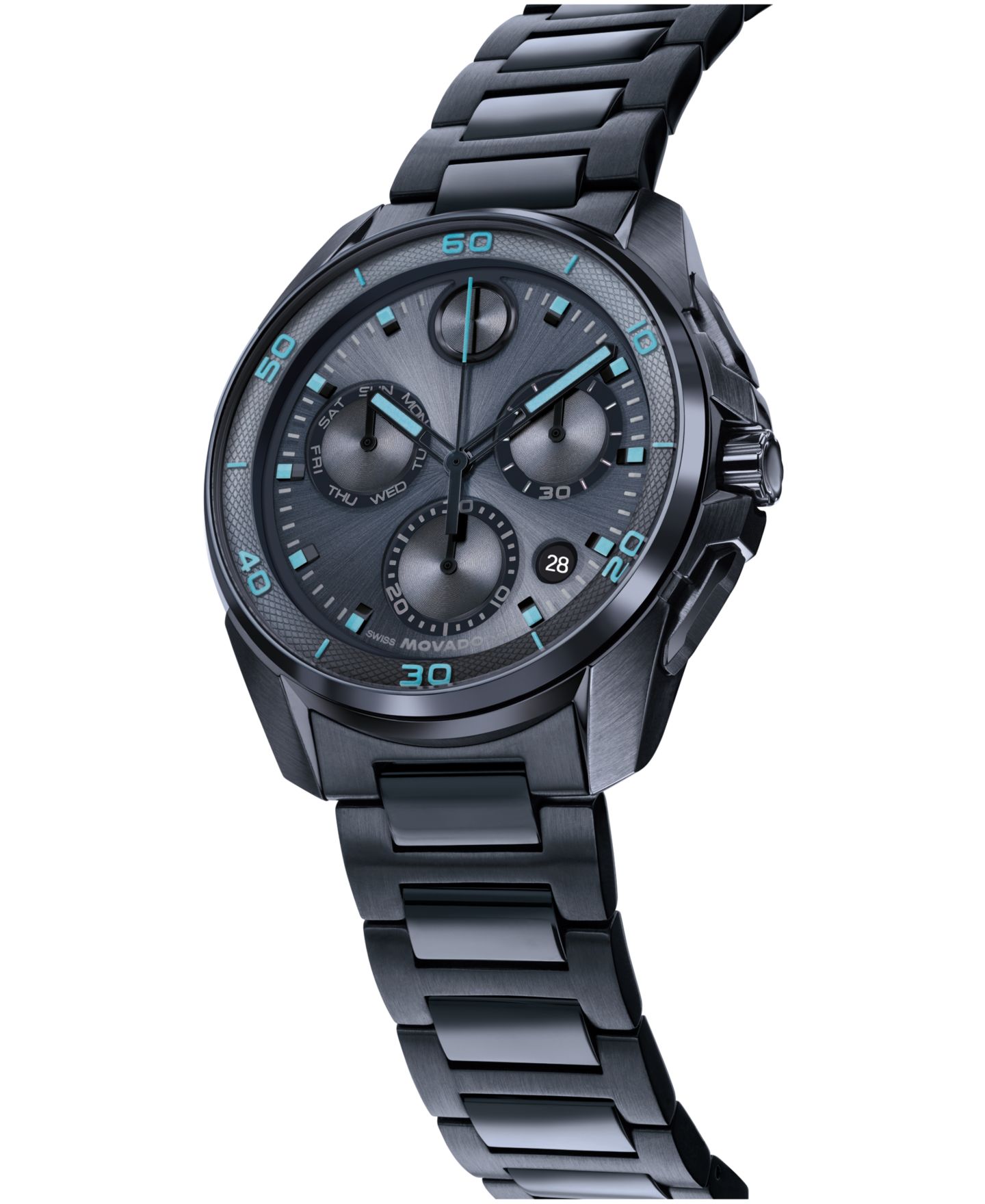 Мужские часы Movado Bold Verso S Swiss Quartz Chrono Ionic Plated Dark Blue Stainless Steel Watch 44mm — фото 2