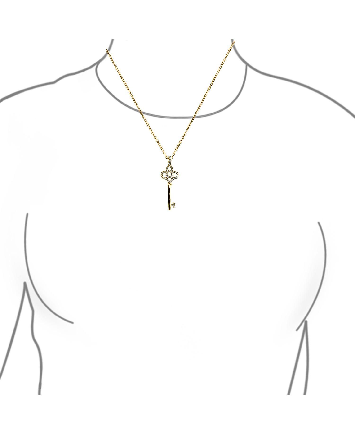 Key to My Heart Key Pendant Necklace CZ Gold Plated .925 Sterling Silver