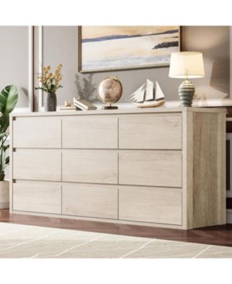 9 Drawer Dresser for Bedroom, Wide Modern Chest of Drawers, Large Wood Dresser Wooden Storage Organizer for Living Room