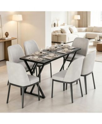 Modern Rectangular Dining Table for 6 – Sturdy Wood Construction – Spacious Family Kitchen and Dining Room Furniture