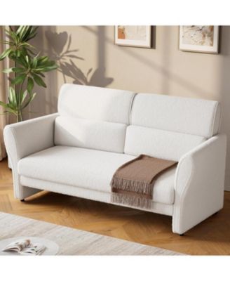 57" Modern Loveseat Sofa, Boucle Small Couch with High Backrest and Removable Lumbar Pillows, Easy Assembly, Upholstered Comfy Sofa