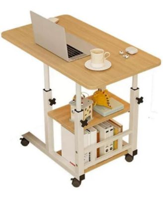 Adjustable Height C Table with Wheels, Overbed Table with Storage Shelves, Sofa Laptop Desk with Tilting Board