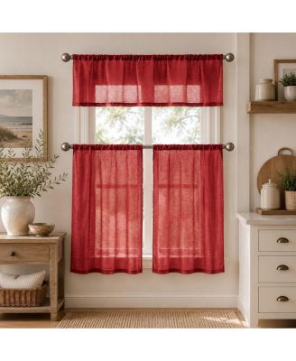 Brandi Complete 3 Piece Rod Pocket Sheer Cafe Kitchen Curtain Tier And Valance Set