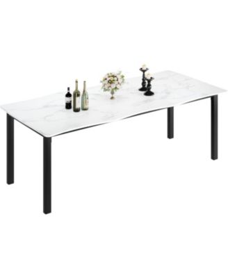 78.7 Inch Dining Table for 6-8, Rectangular MDF Top with Wave Edge, Durable Metal Frame, Waterproof and Scratch Resistant