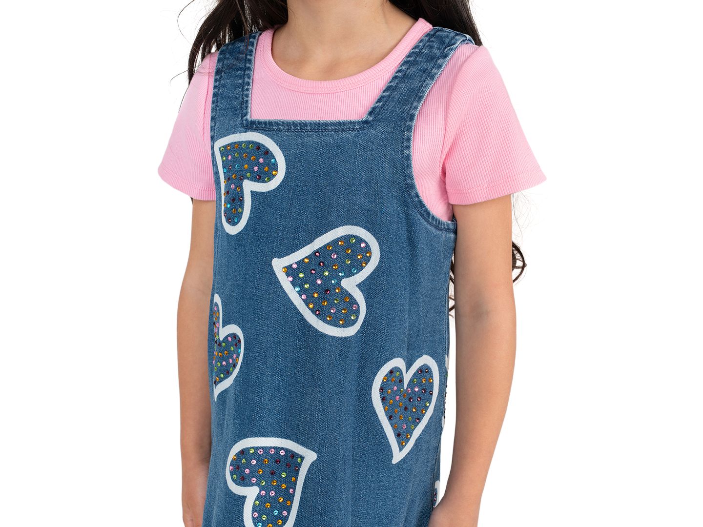 Rare Editions Girls' 2T-6X Short-Sleeve T-Shirt and Denim Jumper, 2-Piece Set, цвет: Синий — фото 2