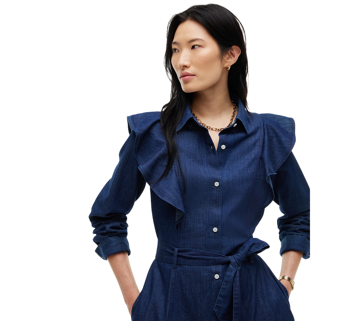 Tommy Hilfiger Women's Denim Volant Polo Collar Dress