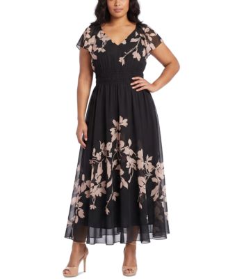 Plus Size Floral Smocked Waist V-Neck Dress