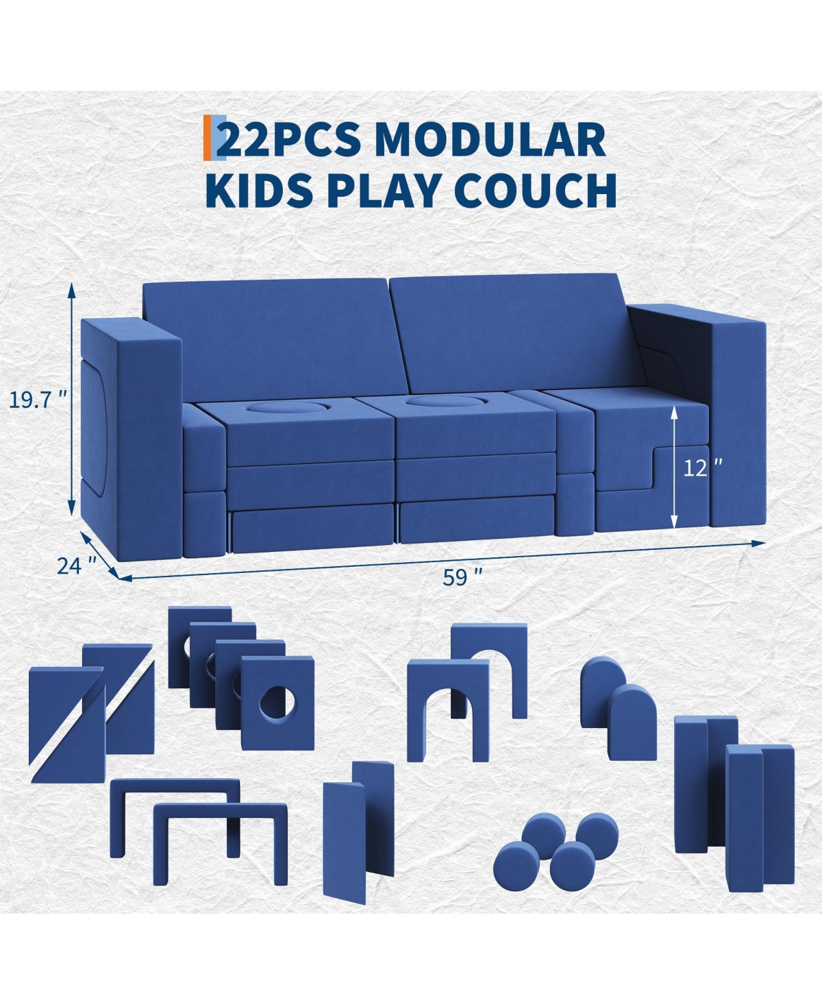 gaomon 22-Piece 2-Seat Modular Foam Kids Play Couch, Convertible Easy Clean Safe Educational Sofa for Toddler Indoor
