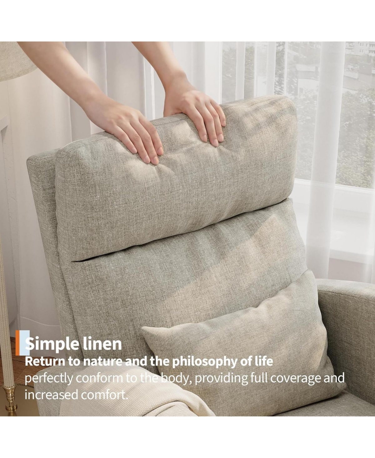 gaomon Linen Rocking Chair, Modern Nursery Glider Chair with Side Pockets and Pillow, Rocker Chair for Living Room Bedroom Nursing Room