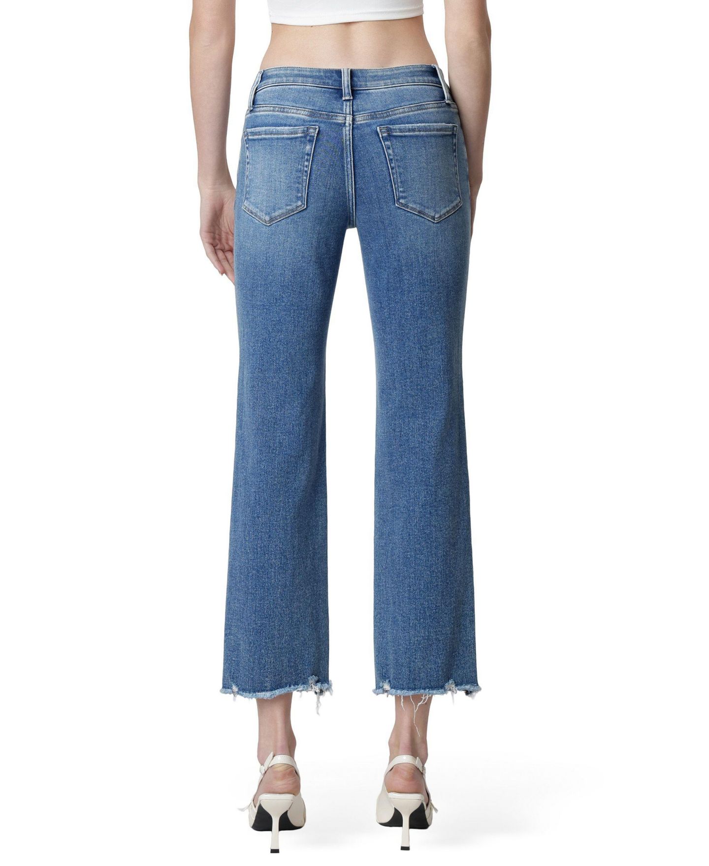 Женские джинсы Vervet Mid Rise Distressed Hem Crop Straight, цвет: Синий — фото 5