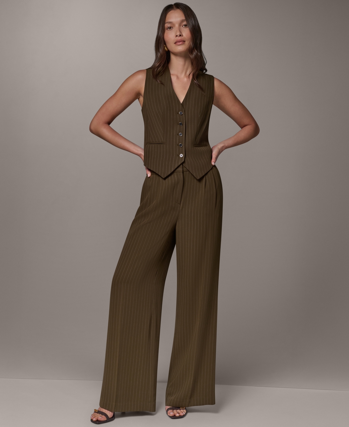 Donna Karan New York Women's Cropped Pinstripe Sleeveless Vest