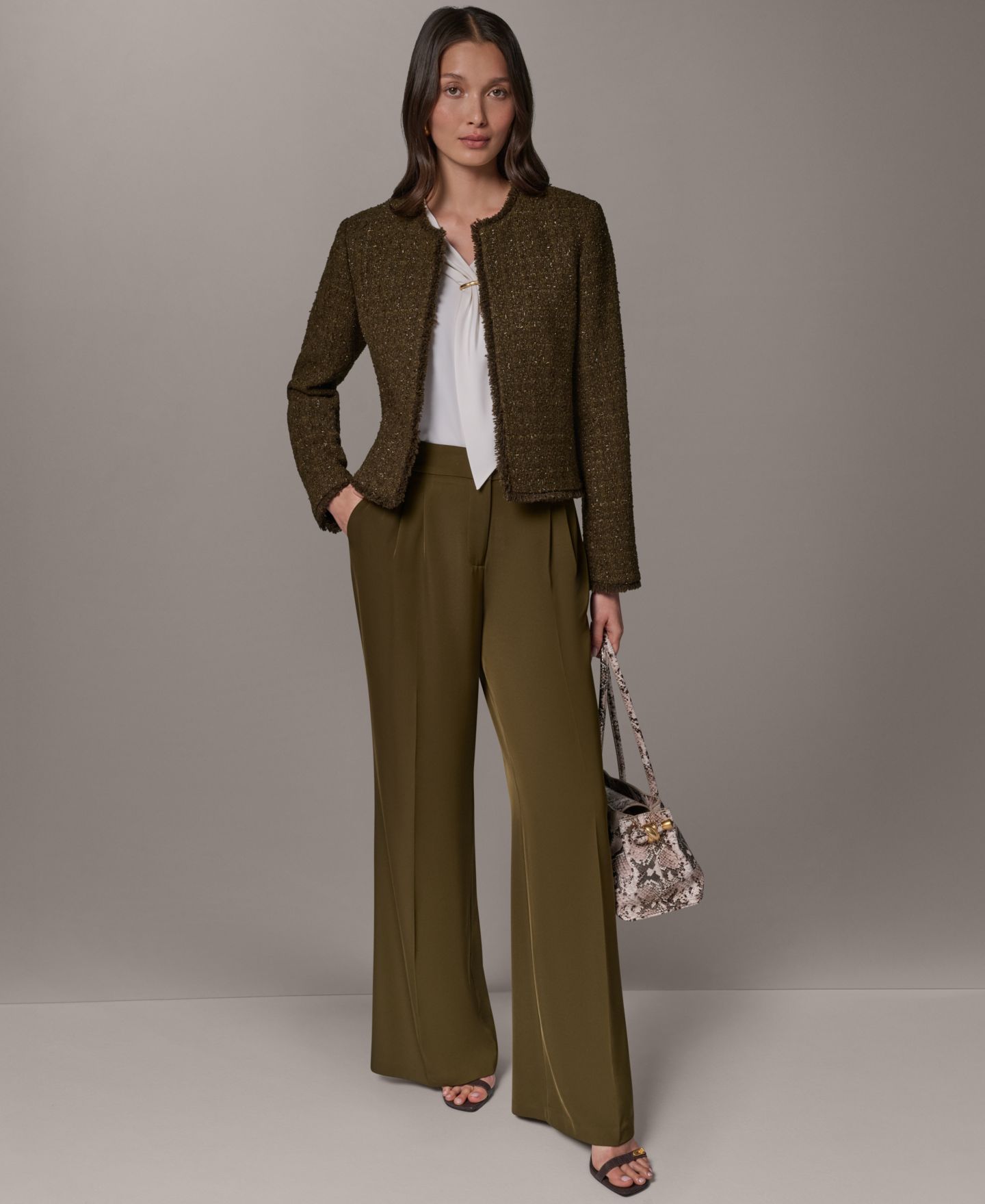Женская куртка Donna Karan New York Open-Front Fring, цвет: Оливковый / Золотой — фото 8