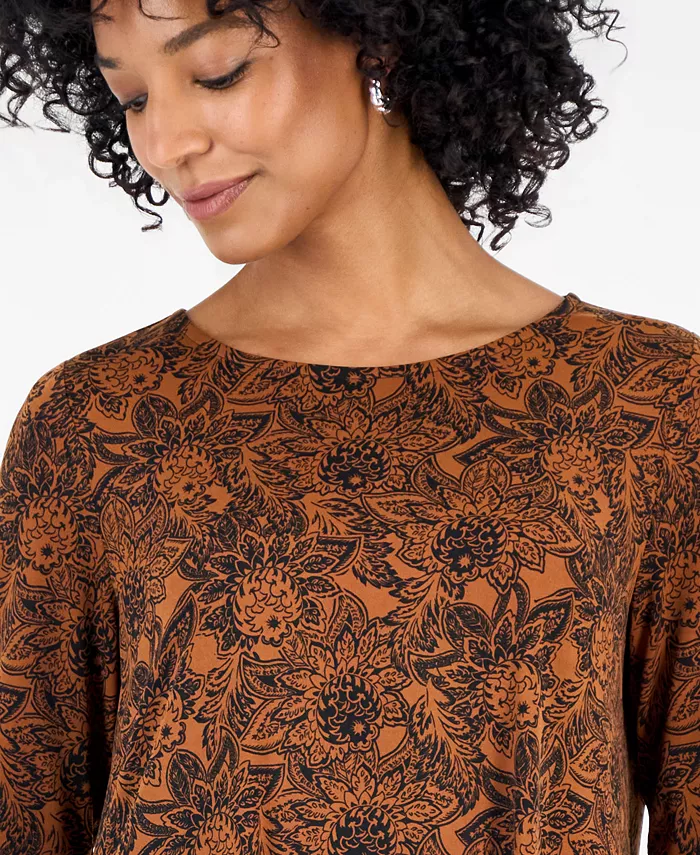 Women's Floral 3/4-Sleeve Swing Top - thumbnail 3