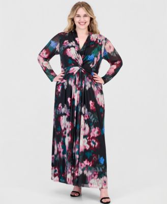 Plus Size Twist Front Floral-Print Maxi Dress