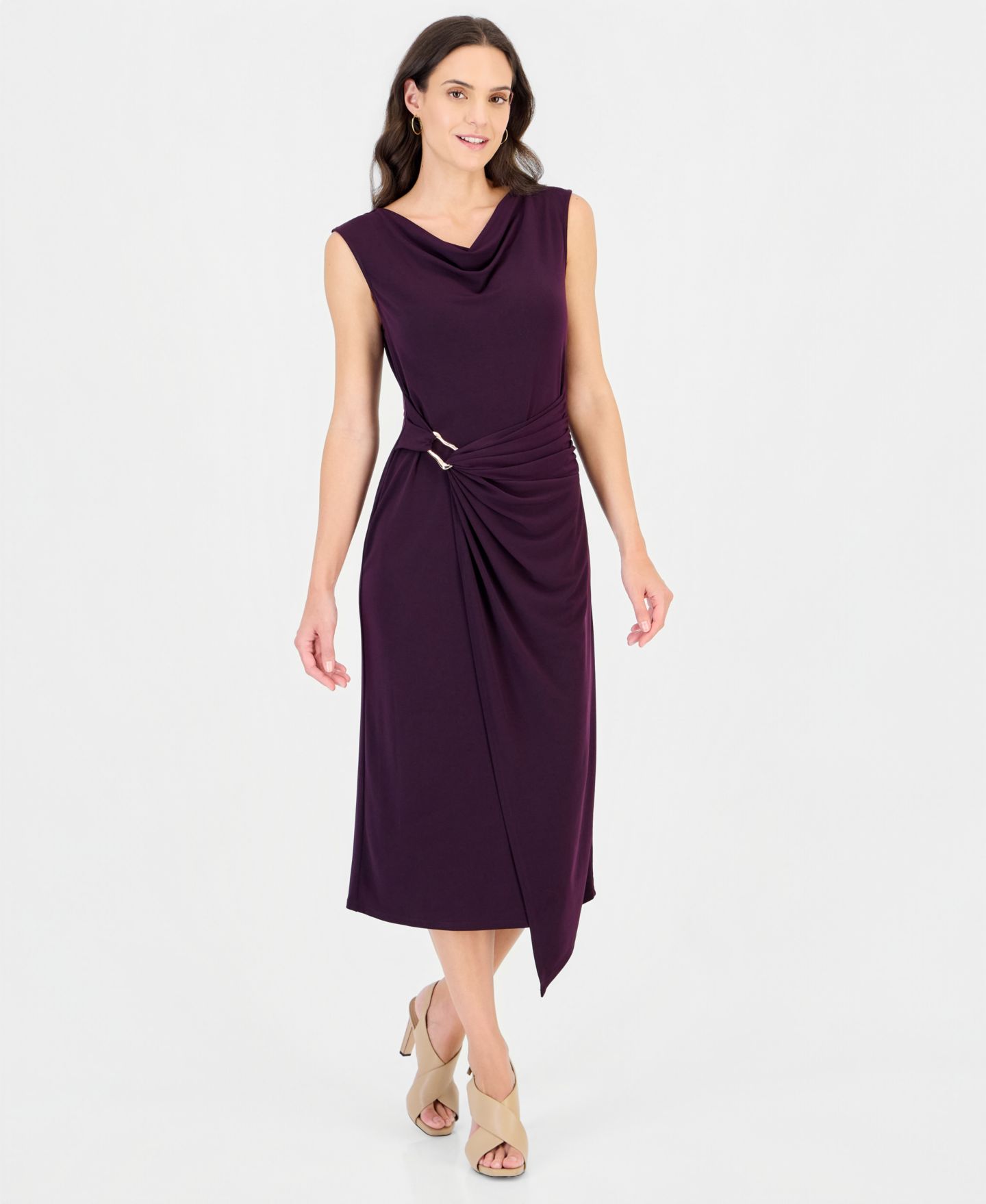 Женское платье Connected Cowl Neck Sleeveless Wrap, цвет: Баклажановый — фото 1