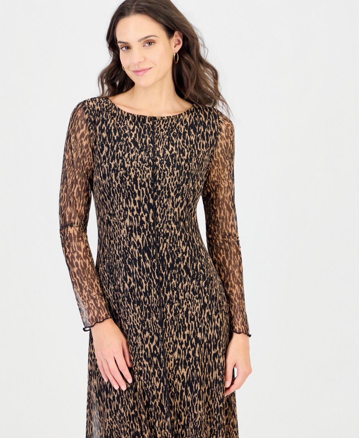Connected Women's Long-Sleeve Mesh Boat-Neck Dress
