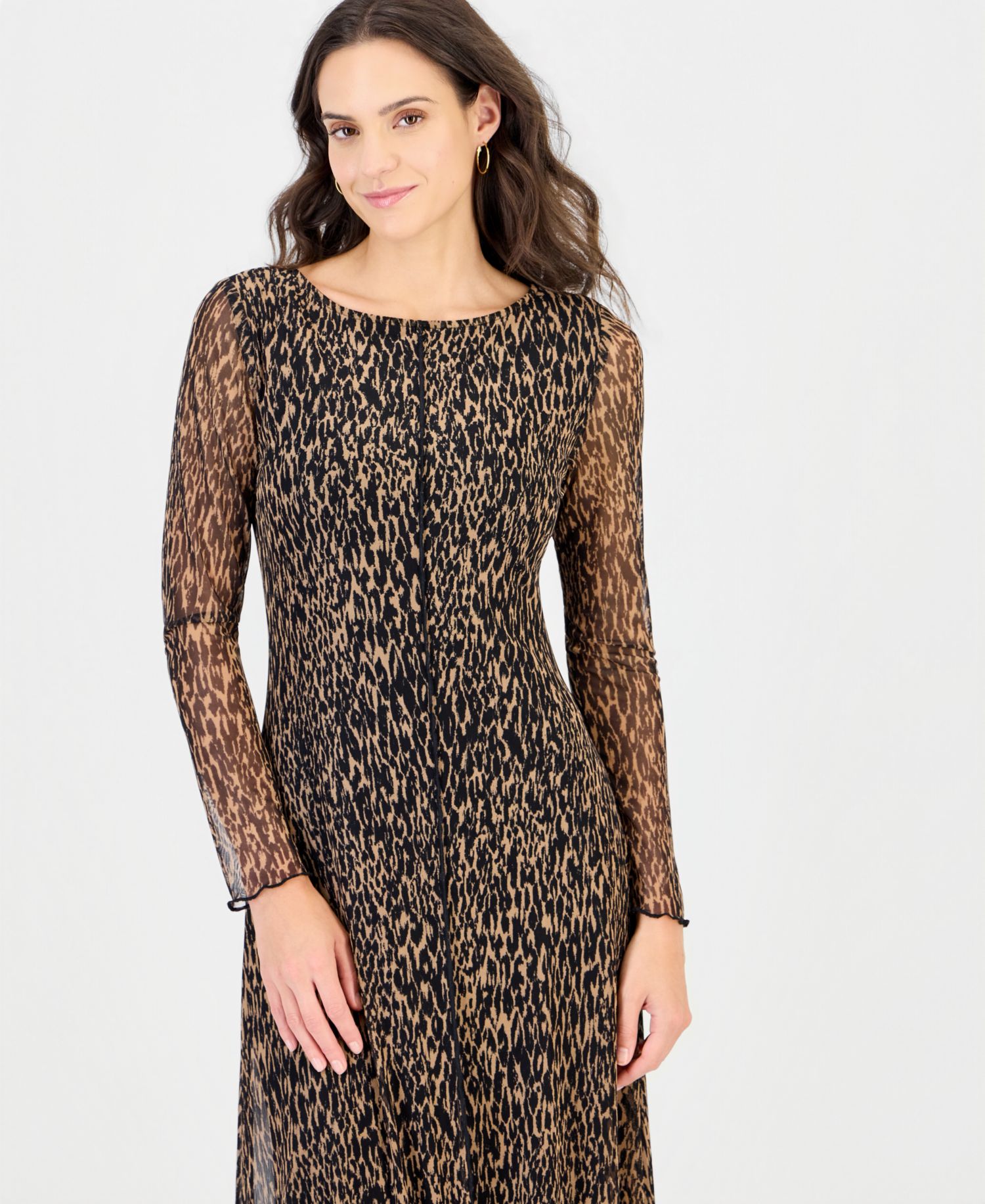 Women's Long-Sleeve Mesh Boat-Neck Dress