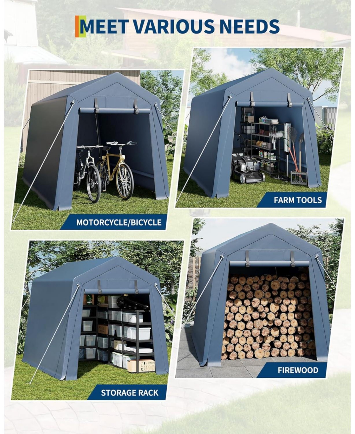gaomon 7x10 Ft Outdoor Portable Storage Shelter Shed,Heavy Duty Waterproof Tarp,Motorcycle Garage with Roll-up Zipper Door