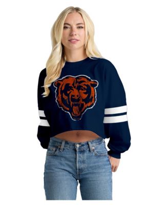 Women's Navy Chicago Bears Oversized Cropped Stripe Long Sleeve T-Shirt