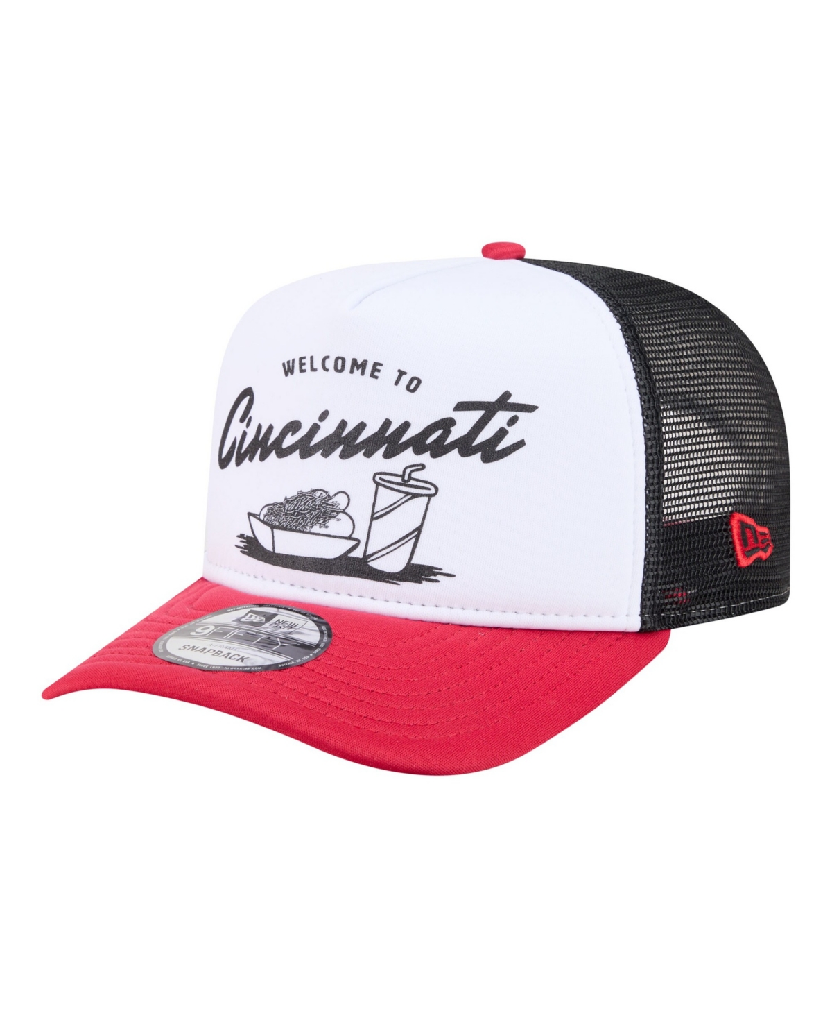 New Era Men's White/Red Cincinnati Reds Foodie A-Frame 9FIFTY Trucker Snapback Hat