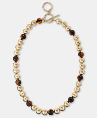 Tortoise-Look Beaded Collar Necklace, 16"