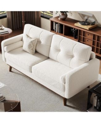 65" Mid Century Modern Loveseat Sofa for Small Spaces, 2 Seater Boucle Upholstered Couch with Button Tufted Design and Wood Legs