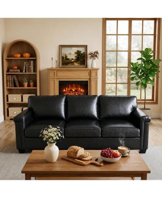 87.8 Inch 3 Seater Sofa, Faux Leather Couch with 22" Deep Seat, Sofa with Wide Arms, Firm Cushions, Heavy Duty Frame, Easy to Clean for Office