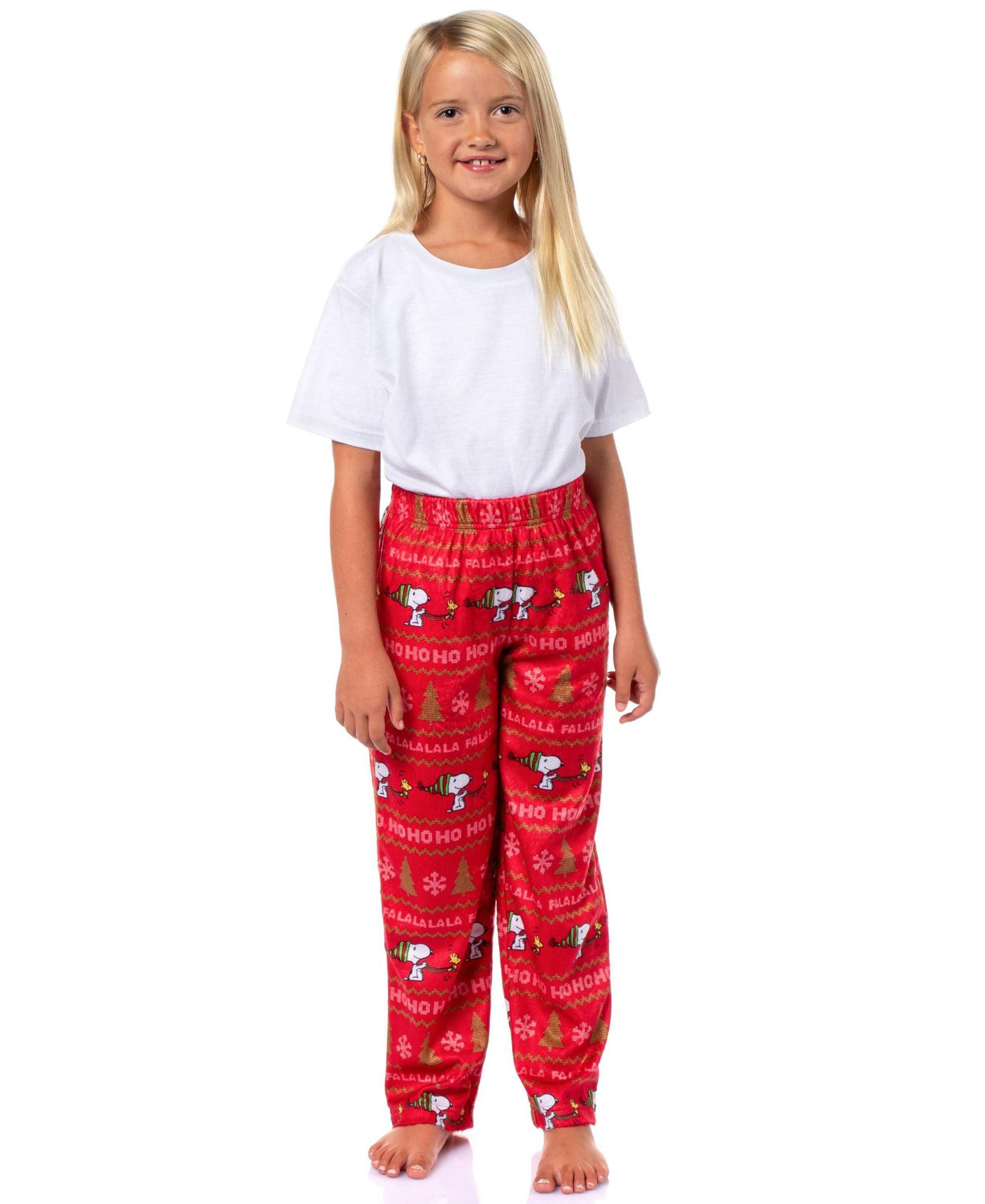 Snoopy Girl's Christmas Sweater Sleep Tossed Print Pajama Pants For Kids