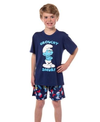 Boys' ( 4 TO 16 ) Grouchy Smurf 2 Piece Short Sleeves and Shorts Kids Pajama Set