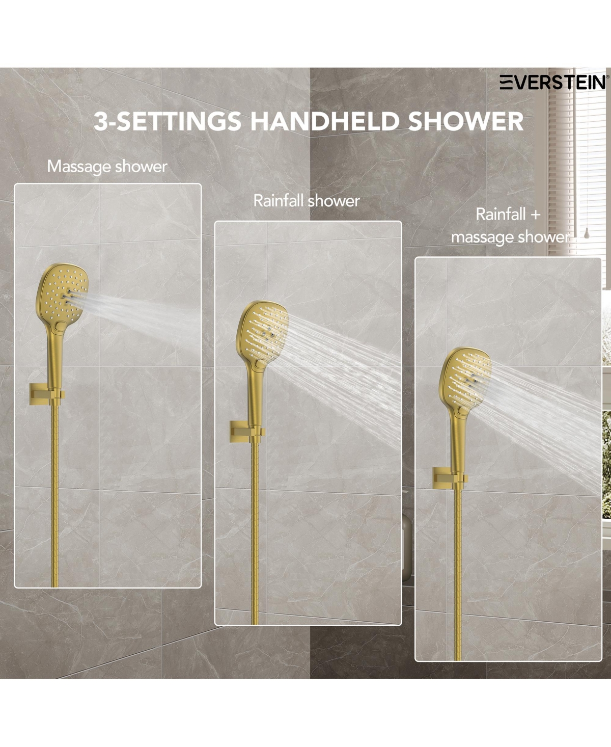 Everstrein High-Pressure Rain Shower System, Faucet Set 10" Rainfall Head with 3-Function Handheld Spray Brushed Nickel