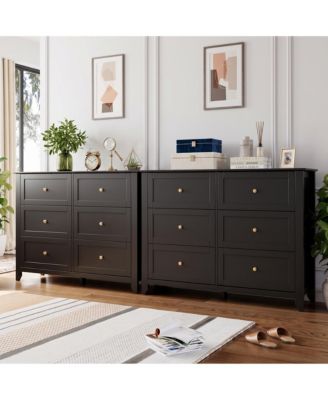 2 Set of 6 Drawers Dresser for Bedroom, 54" Modern Storage Chest with Painted Finish, Tall Organizer with Deep Drawers for Living Room, Closet