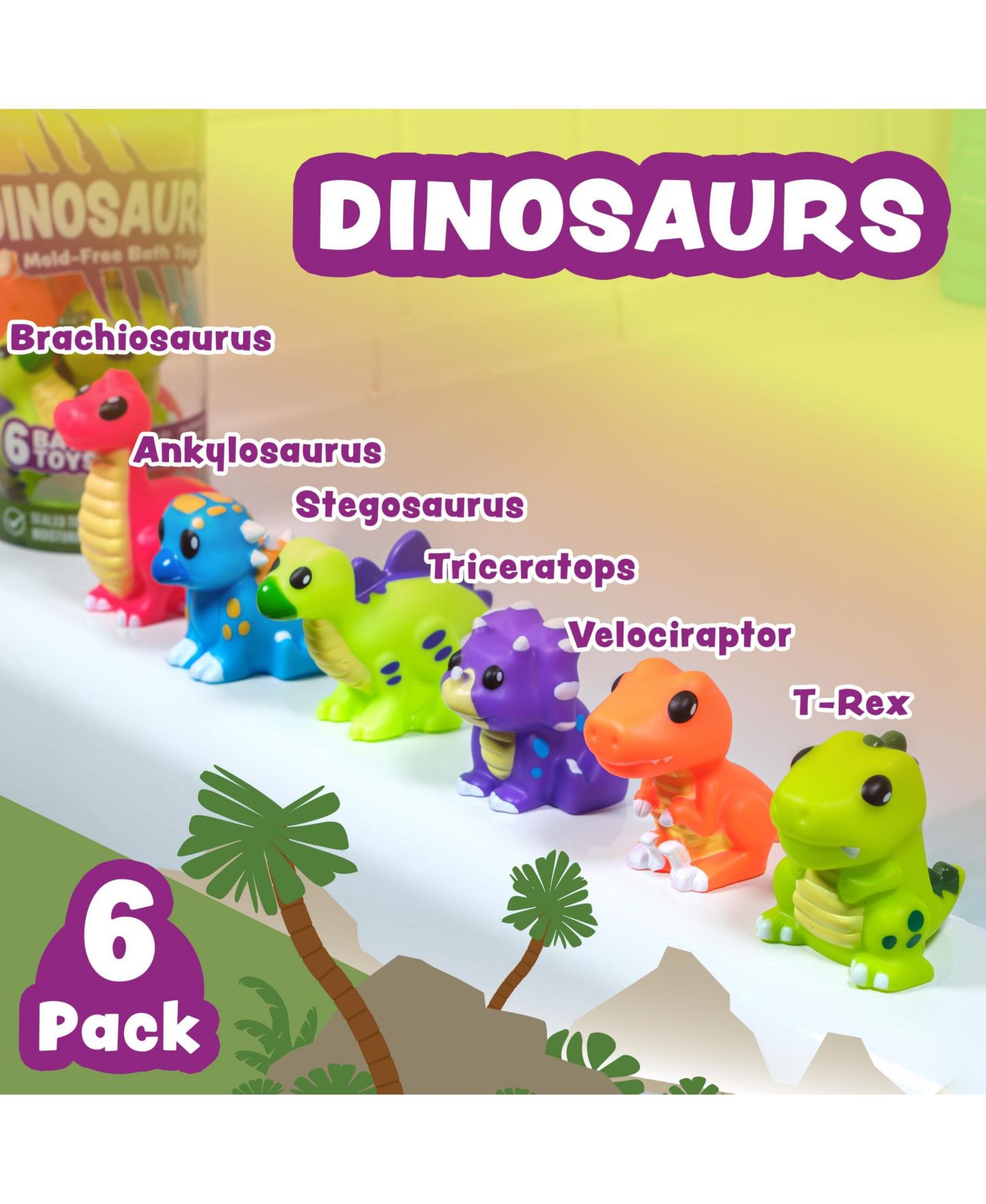 Детские игрушки GNUADZ 6 Pack Dinosaur Mold Free Bath Toys Sealed No Hole Design Soft Squeezable Float Water Easy Grip Pool Set, цвет: Разноцветный — фото 3