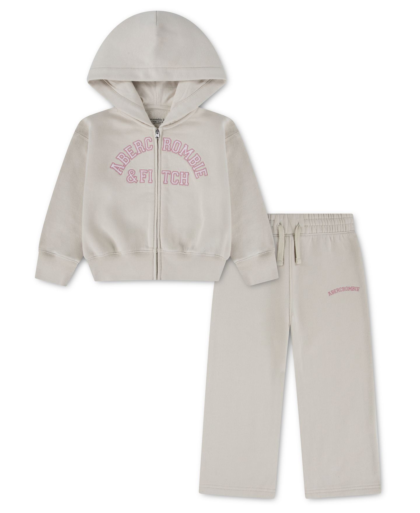 Комплект abercrombie kids Logo Full-Zip Hoodie and Pants, 2-Piece Set для девочек-малышей, цвет: Овсяный — фото 1