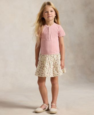 Girls' 2T-6X Floral-Skirt Pointelle-Knit Cotton Dress