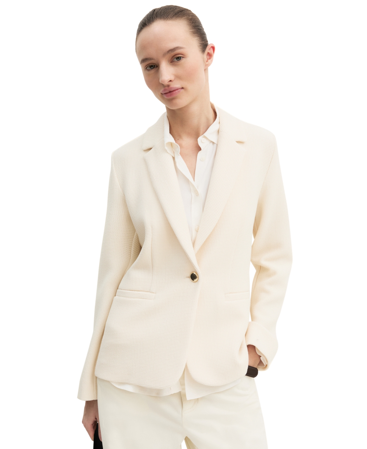Emme Marella Women's Stretch Basketweave Notch Lapel Collar Fitted Jacket