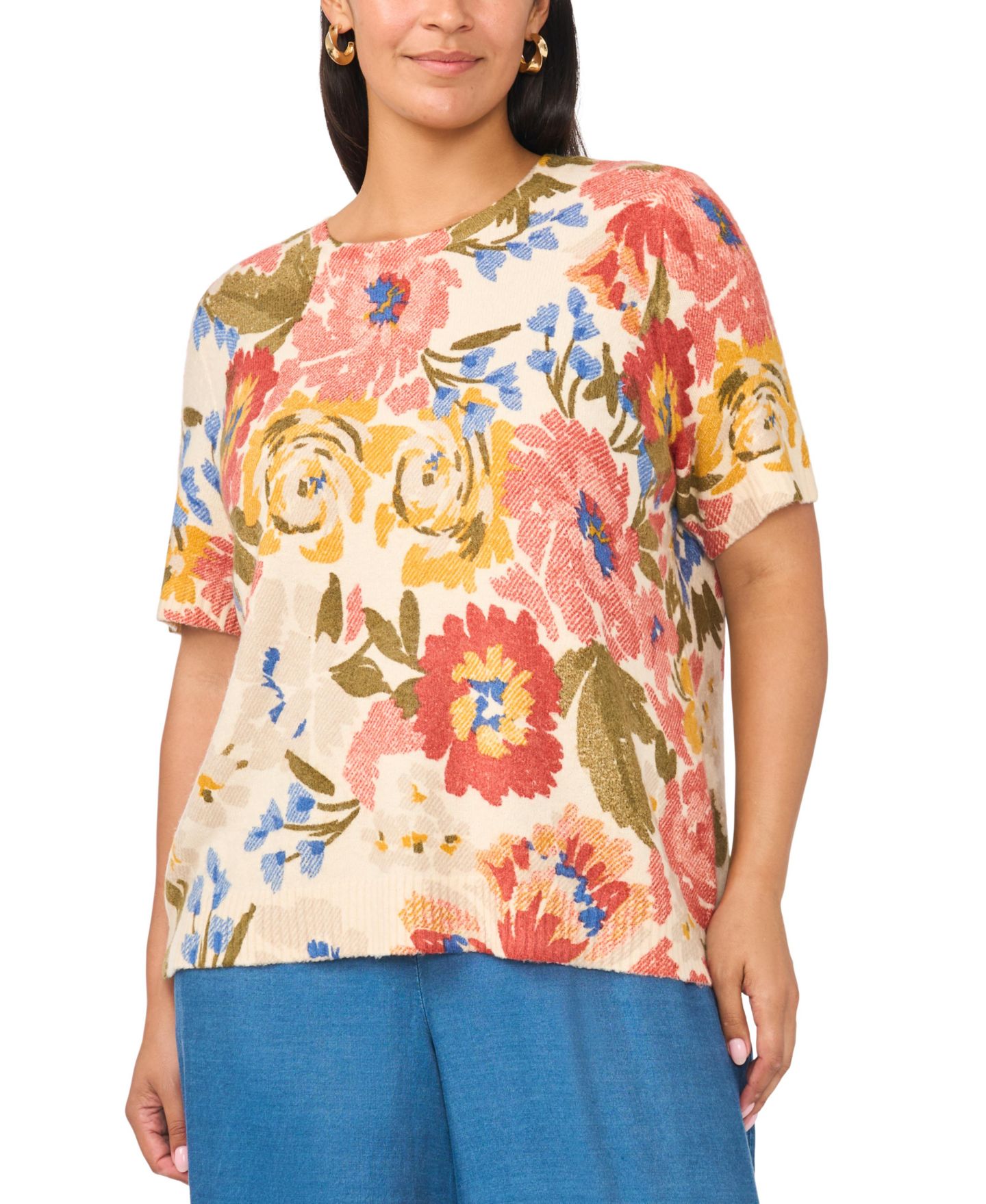 Женский свитер Vince Camuto Plus Size Short-Sleeve Crewneck, цвет: Берёзовый — фото 3